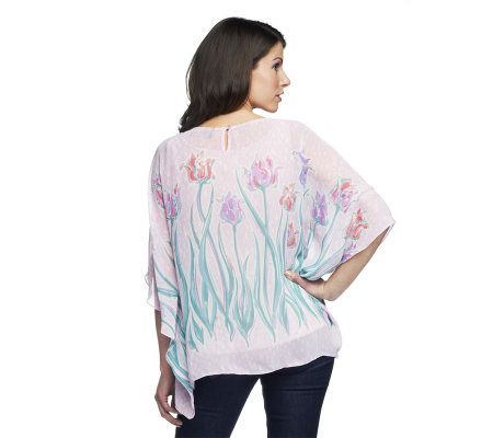 Bob Mackies Tulip Print Boat Neck Caftan with Tank