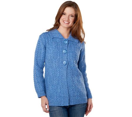 Aran Craft Merino Wool Button Front Cardigan - A222927