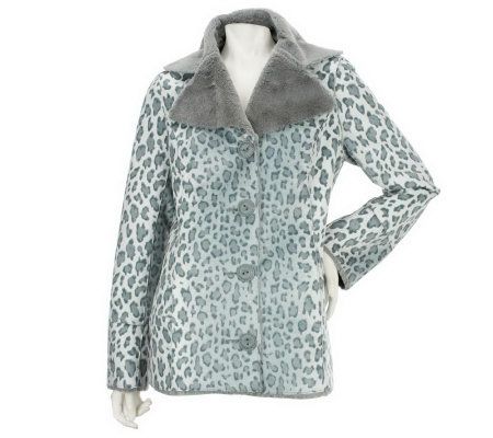 Dennis Basso Leopard Print Faux Suede Coat with Faux Fur Collar - A227127