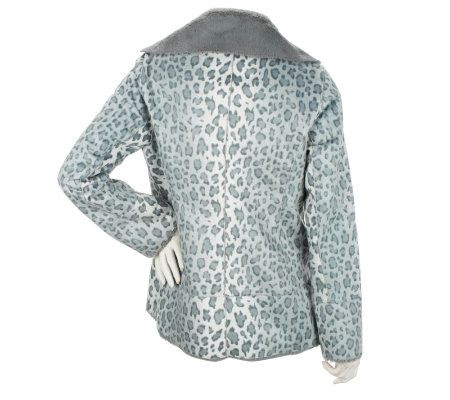 Dennis Basso Leopard Print Faux Suede Coat with Faux Fur Collar