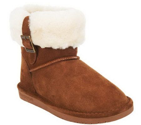 Bearpaw Abby Suede Booties with Sheepskin and Wool Detail - A227927