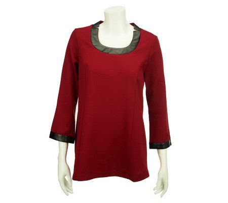 Bob Mackies 3/4 Sleeve Ponte Tunic with Faux Leather Trim - A228627