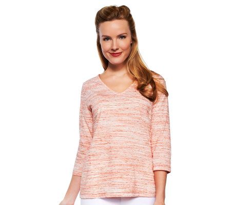 Isaac Mizrahi Live! 3/4 Sleeve Heathered Knit Tee - A229927