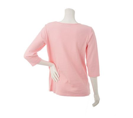 Quacker Factory Sparkling Flutter Keyhole 3/4 Sleeve T-shirt