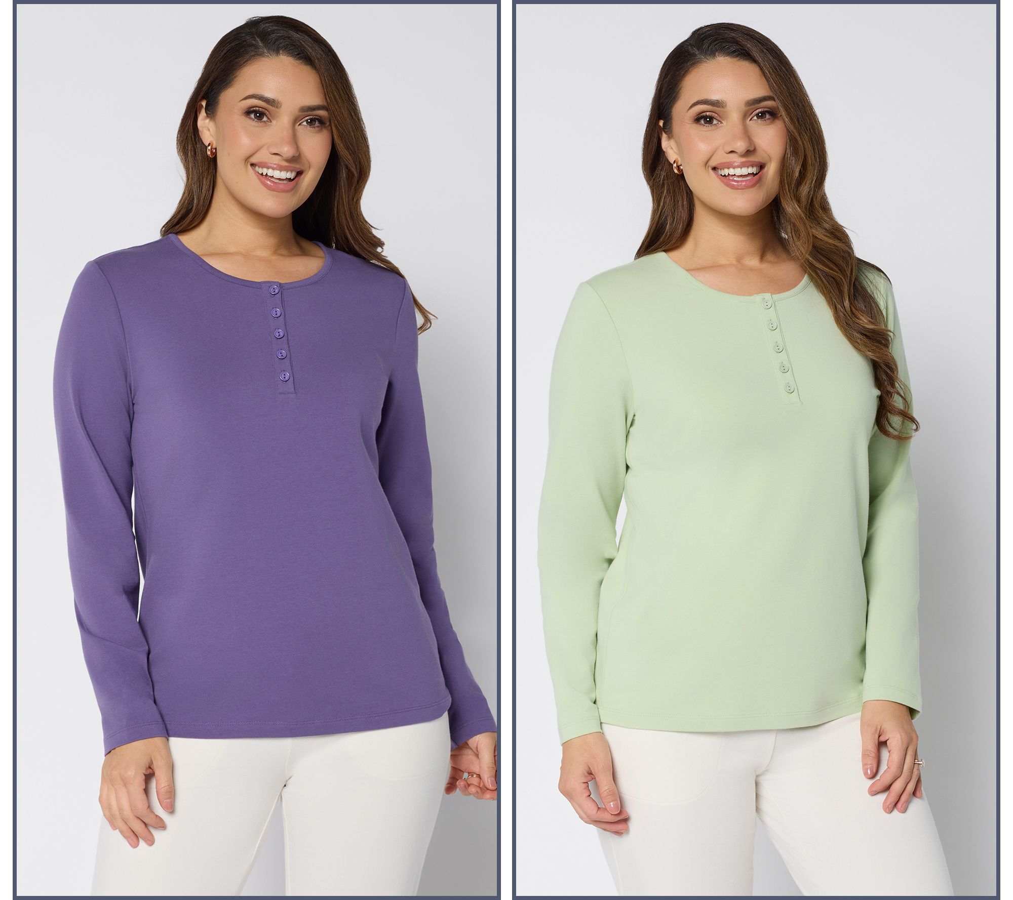 Denim & Co. Set of 2 Long Sleeve Stretch Henleys - A3127