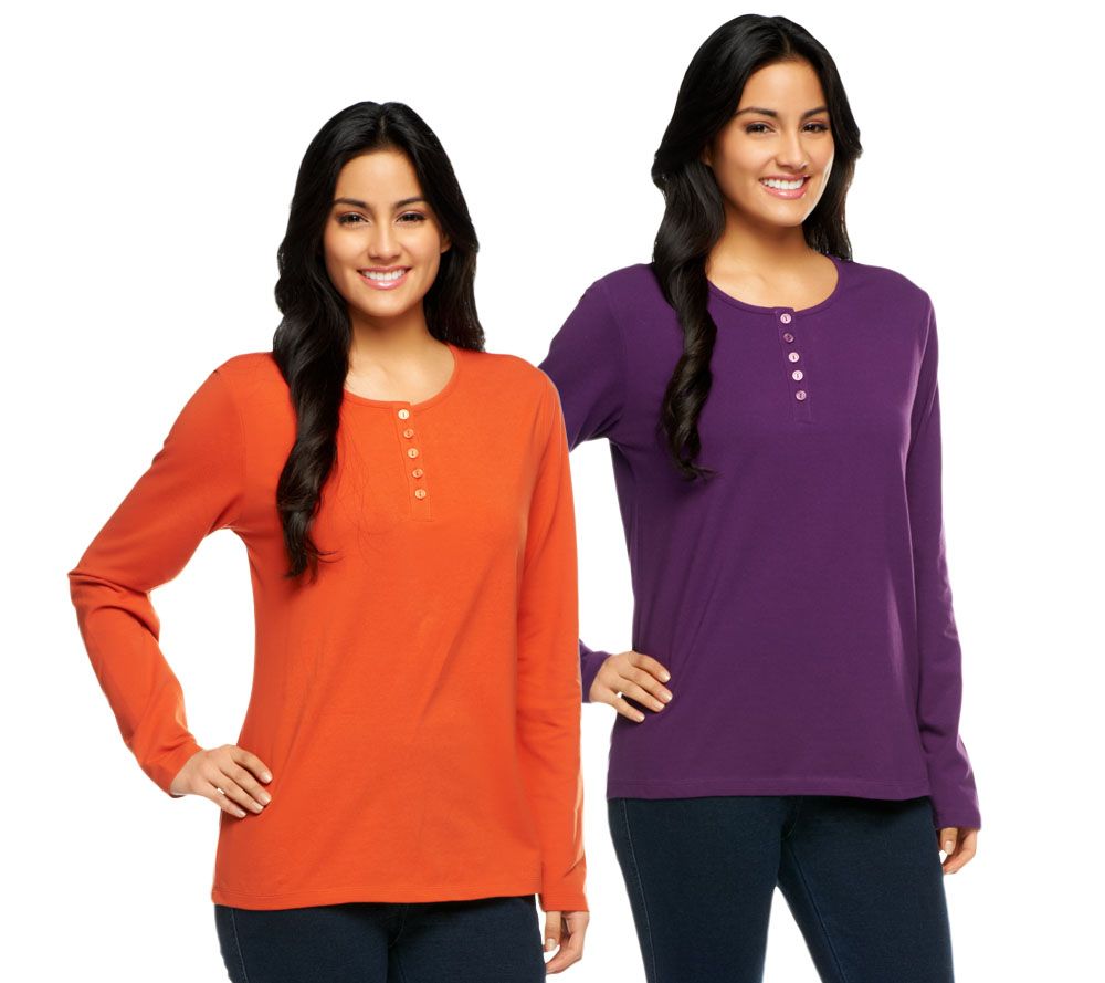 Denim & Co. Set of 2 Long Sleeve Stretch Henleys - A3127