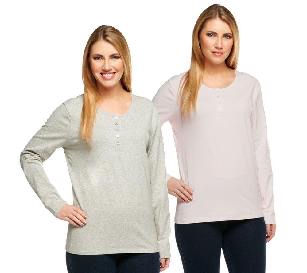 Denim & Co. Set of 2 Long Sleeve Stretch Henleys - A3127
