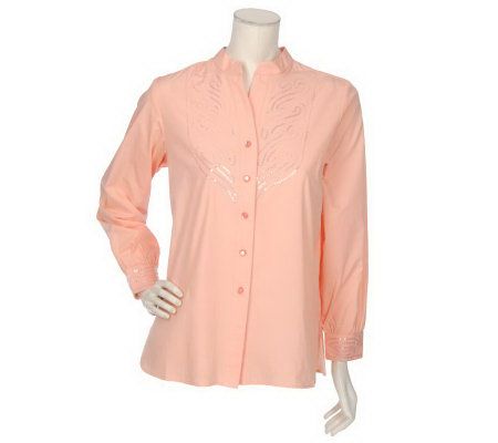 Bob Mackies Sequin Bib Tuxedo Cotton Shirt - A81127