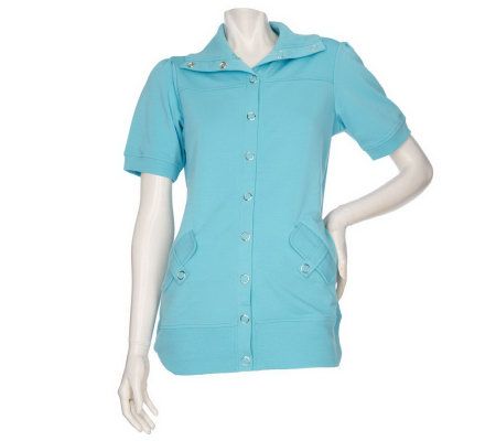 Motto French Terry Short Sleeve Snap Front Jacket - A88527