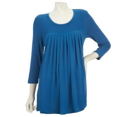 LOGO by Lori Goldstein Pleated Chiffon Front Top - A202828