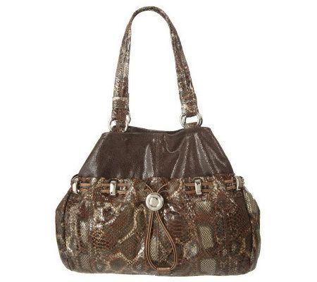 B.Makowsky Printed Snake and Suede Convertible Satchel - A210528