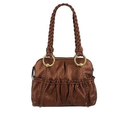 B.Makowsky Glove Leather Medium Zip Top Satchel with Braided Straps - A211928