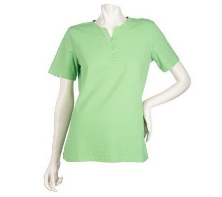 Denim & Co. Short Sleeve Y-neck Knit Henley - A214528