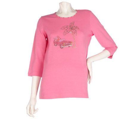 Quacker Factory Pink Cadillac 3/4 Sleeve T-shirt - A214928