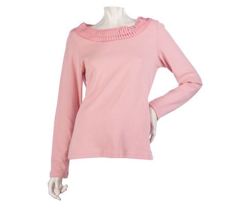 Liz Claiborne New York Scoop Neck T-Shirt with Pleating Detail - A217828