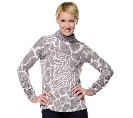 Susan Graver Liquid Knit Animal Print Turtleneck with Sparkles - A218028