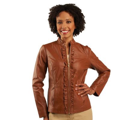 Isaac Mizrahi Live! Leather Jacket with Ruffle Detail - A219728