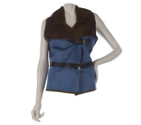 LOGO by Lori Goldstein Faux Shearling Vest with Zipper Detail - A220028