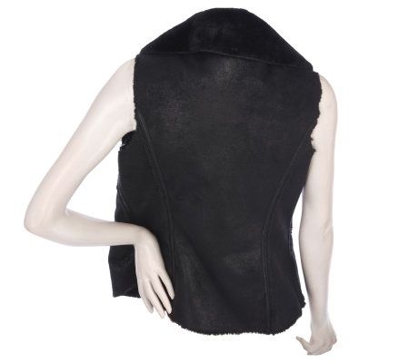 LOGO by Lori Goldstein Faux Shearling Vest with Zipper Detail