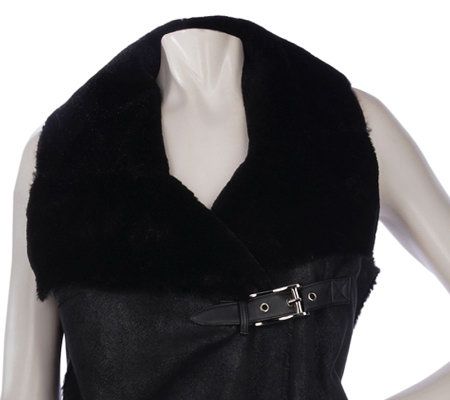 LOGO by Lori Goldstein Faux Shearling Vest with Zipper Detail