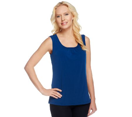 Susan Graver Essentials Liquid Knit Shirred Tank with Scoop Neck - A220428