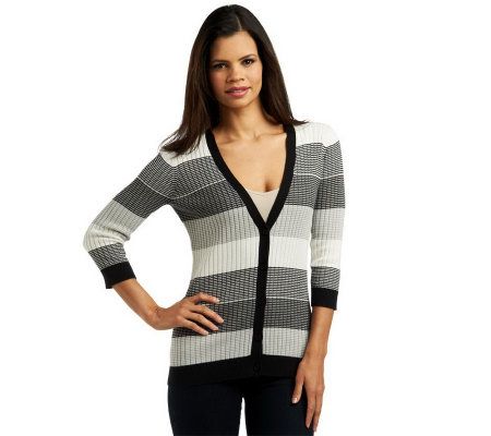 Liz Claiborne New York Sunset Stripe V-neck Cardigan - A221528