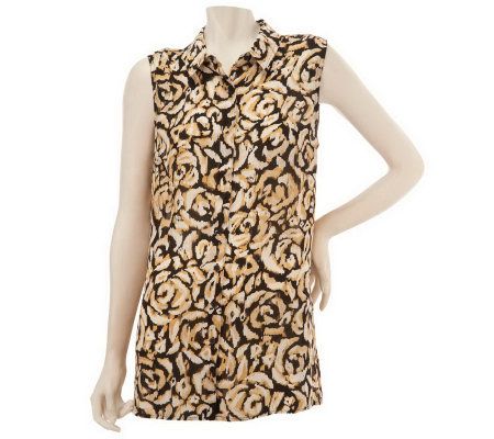 Liz Claiborne New York Sleeveless Button Front Printed Tunic - A224028