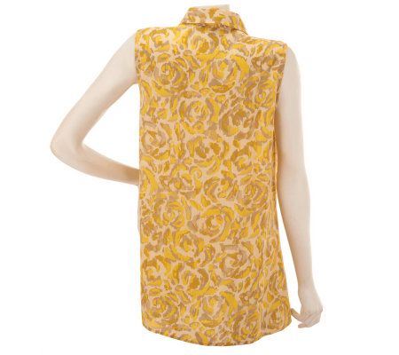 Liz Claiborne New York Sleeveless Button Front Printed Tunic
