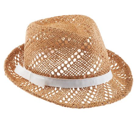 Liz Claiborne New York Paper Straw Crochet Fedora - A225628