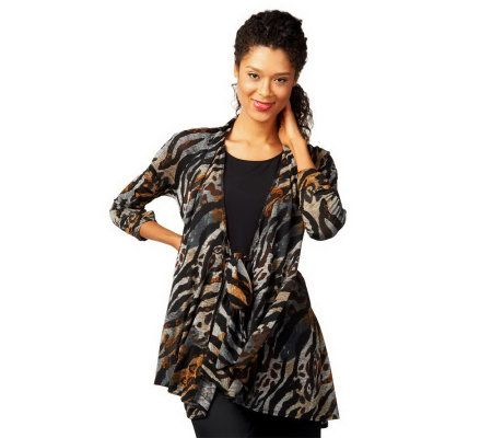 George Simonton Printed Drape Front Cardigan with Removable Belt - A227928