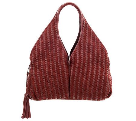 Sondra Roberts Napa & Suede Woven Hobo with Hidden Pockets & Zip Closure