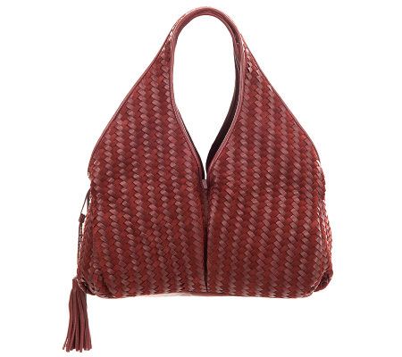 Sondra Roberts Napa & Suede Woven Hobo with Hidden Pockets & Zip Closure