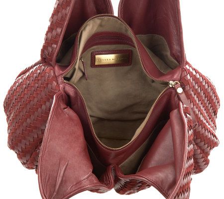 Sondra Roberts Napa & Suede Woven Hobo with Hidden Pockets & Zip Closure
