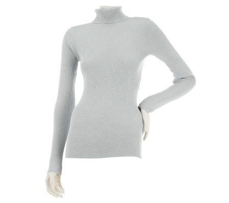 Denim & Co. Essentials Long Sleeve Rib Turtleneck Sweater w/Lurex - A229228