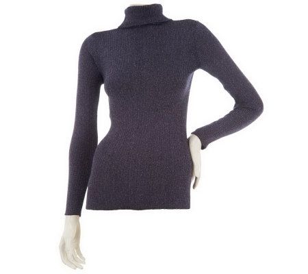 Denim & Co. Essentials Long Sleeve Rib Turtleneck Sweater w/Lurex - A229228