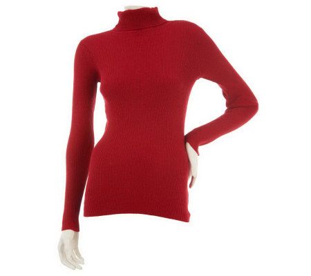 Denim & Co. Essentials Long Sleeve Rib Turtleneck Sweater w/Lurex - A229228