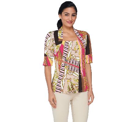 George Simonton Short Sleeve Status Print Top with Seaming Detail - A231228