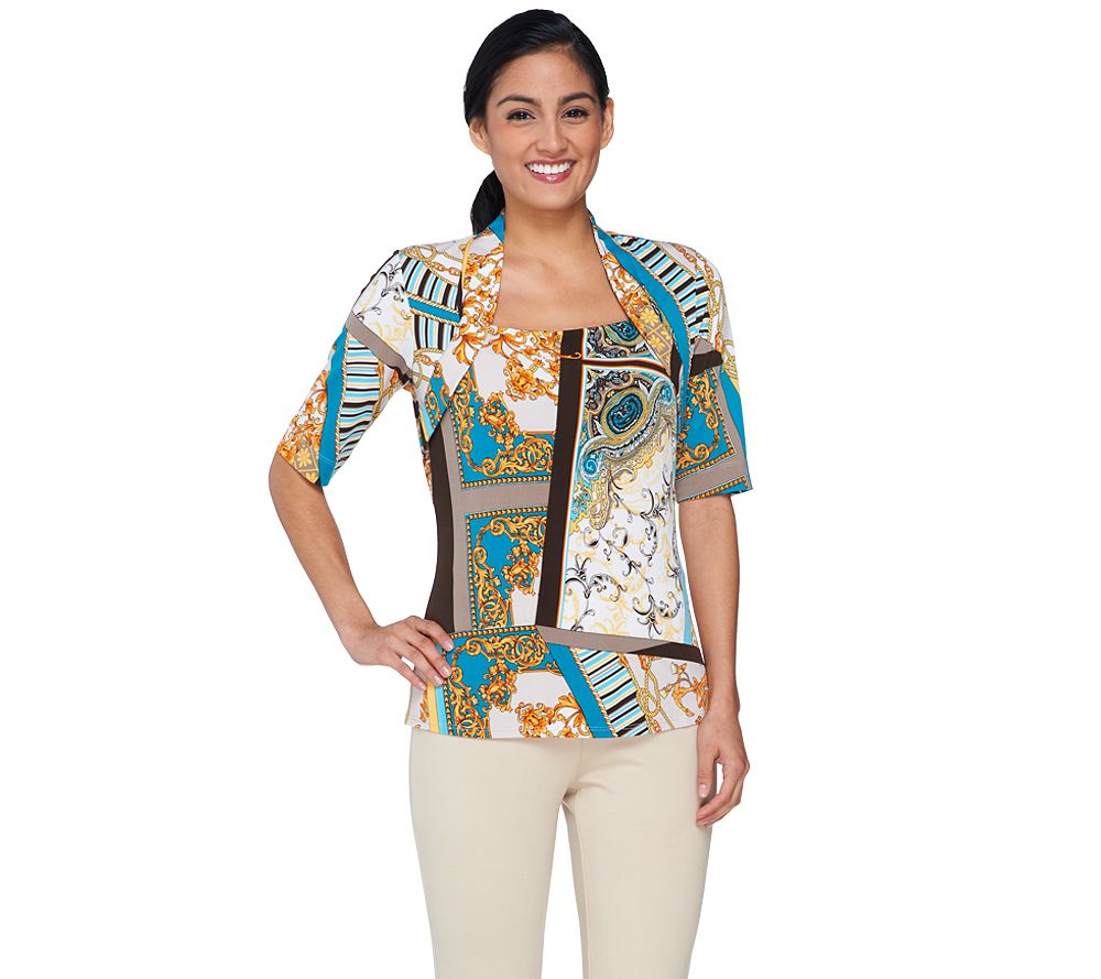 George Simonton Short Sleeve Status Print Top with Seaming Detail - A231228