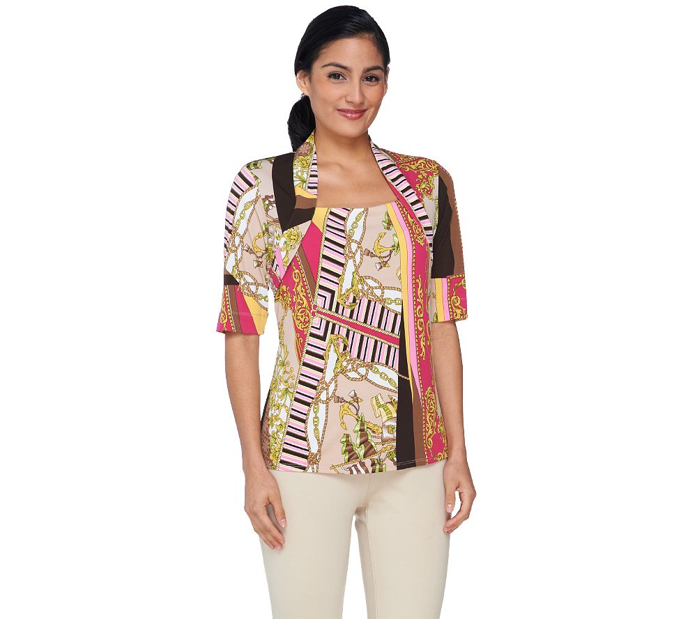 George Simonton Short Sleeve Status Print Top with Seaming Detail - A231228