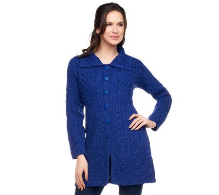 Aran Craft Merino Wool Button Front Long Cardigan - A231328
