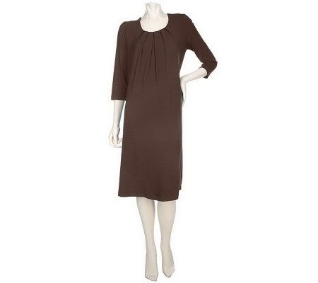 As Is Motto 3/4 Sleeve Scoopneck Knit Dress with Pleat Detail - A232928