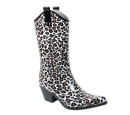 Nomad Yippy Western Brown and White Leopard Heart Rain Boots - A324328