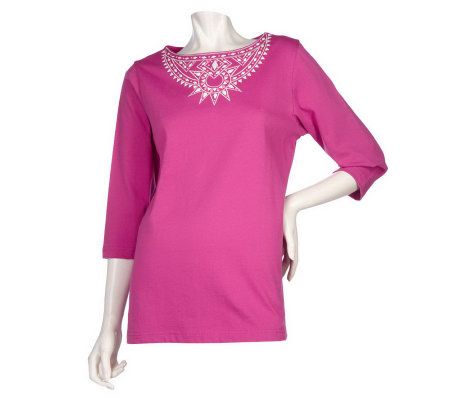 Bob Mackies Studded Necklace 3/4 Sleeve Pullover - A201029