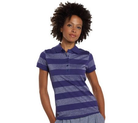 Isaac Mizrahi Live! Metallic Stripe Short Sleeve Rugby Top - A201529