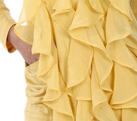 LOGO by Lori Goldstein Chiffon Ruffle Front Cardigan