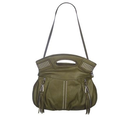 B.Makowsky Glove Leather Convertible Fold Over Bag w/Stud Accents - A210529