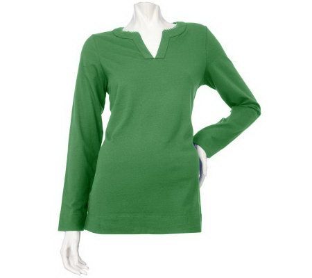 Denim & Co. Long Sleeve Tunic with Picot Edge Neckline Trim - A211229