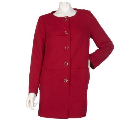 Susan Graver Ponte Knit Button Front Topper Jacket with Pop Lining - A216929