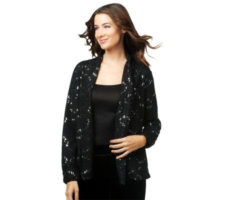 Susan Graver Crepe Knit Jacquard Cardigan with Sequins - A218029