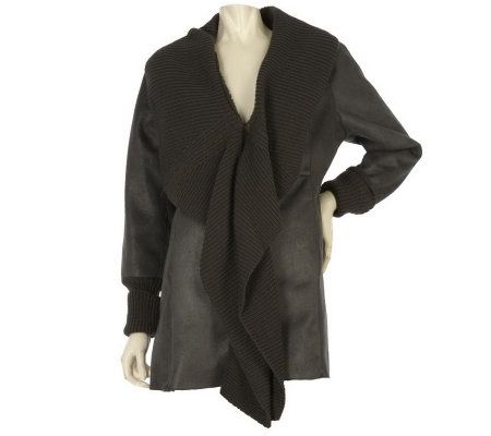 LOGO by Lori Goldstein Shearling Coat with Cascade Knit Front - A220029